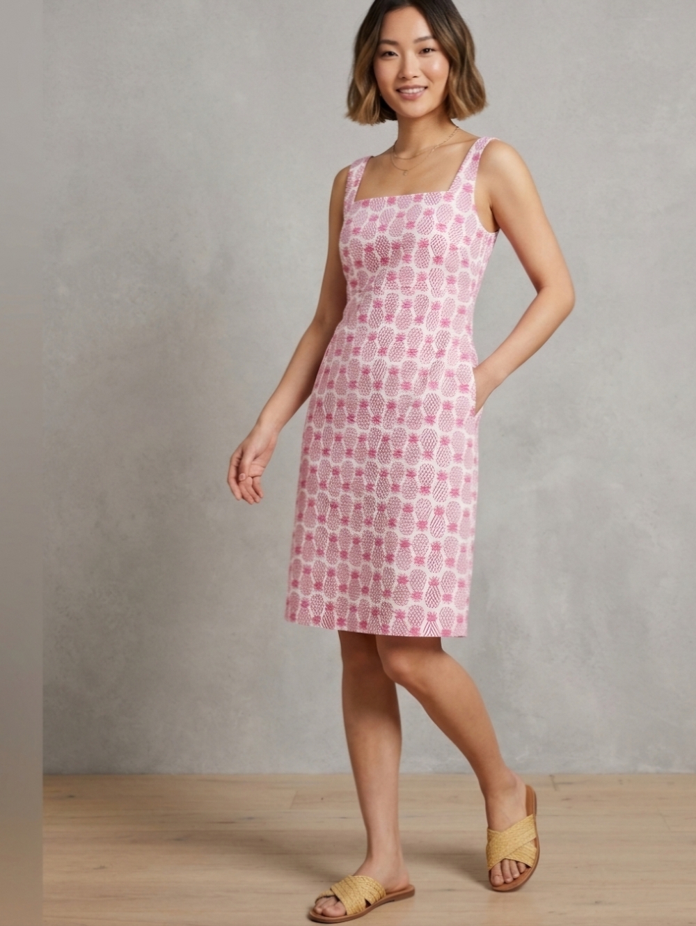 Boden Women's Cotton Dress Pineapple Print Sleeveless Square Neck Shift Size 6P